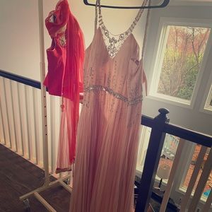 PINK ONE: Baby pink prom dress with silver detail